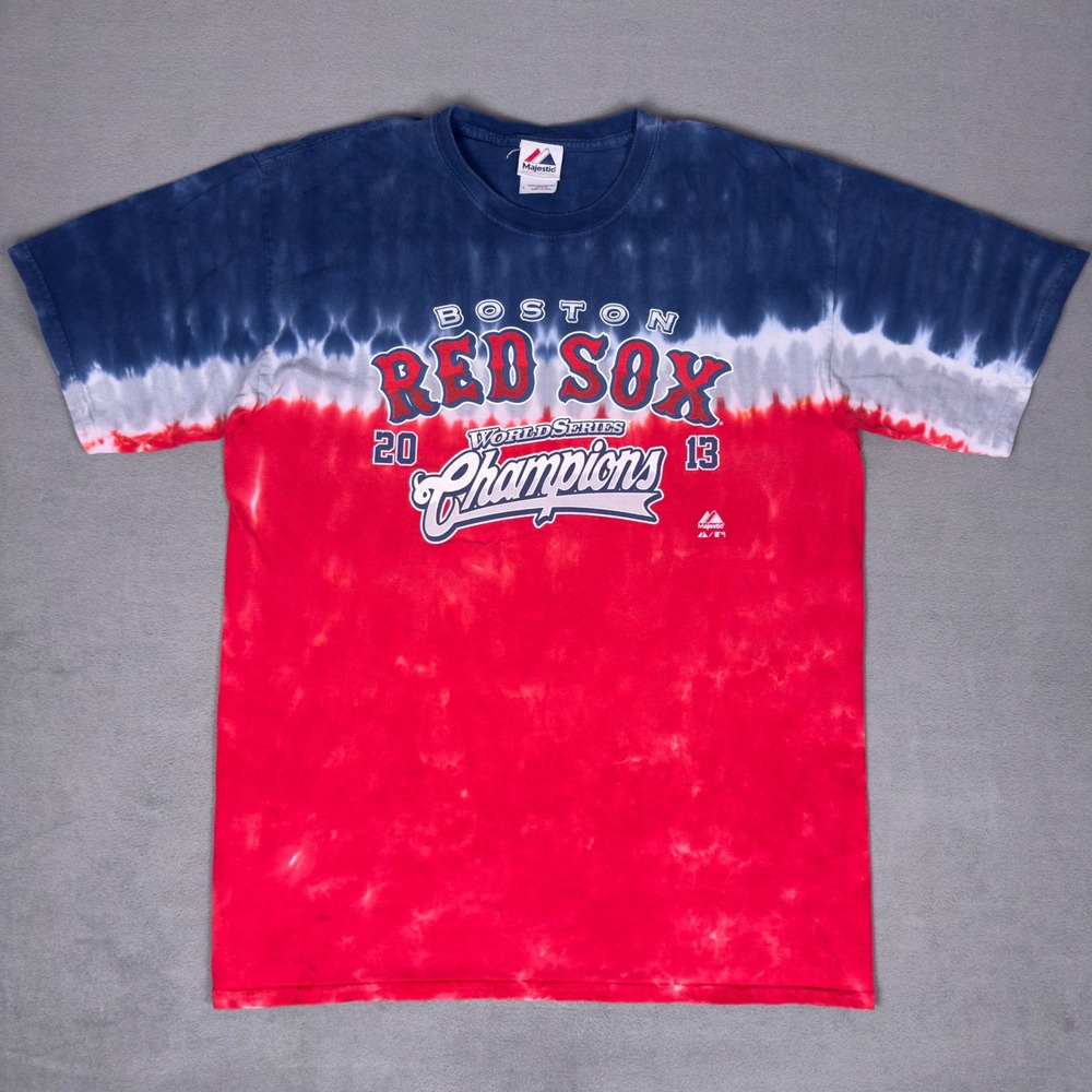 Majestic Boston Red Sox 2013 World‎ Series Champions Tie Dye Tee Mens L Red Blue